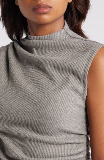 Wit & Wisdom Asymmetric Ruched Sleeveless Mock Neck Knit Top
