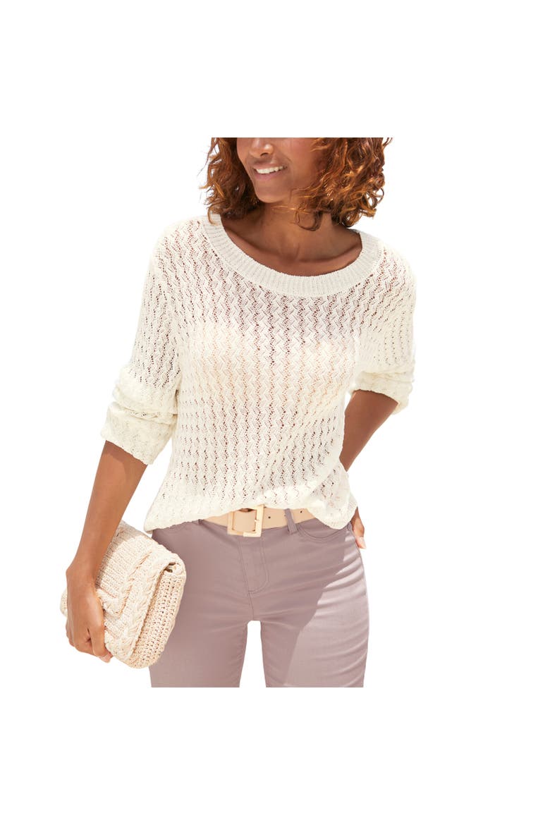 Open Knit Crew Neck Sweater, Main, color, Ivory