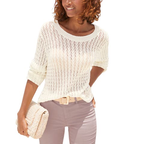 Open Knit Crew Neck Sweater