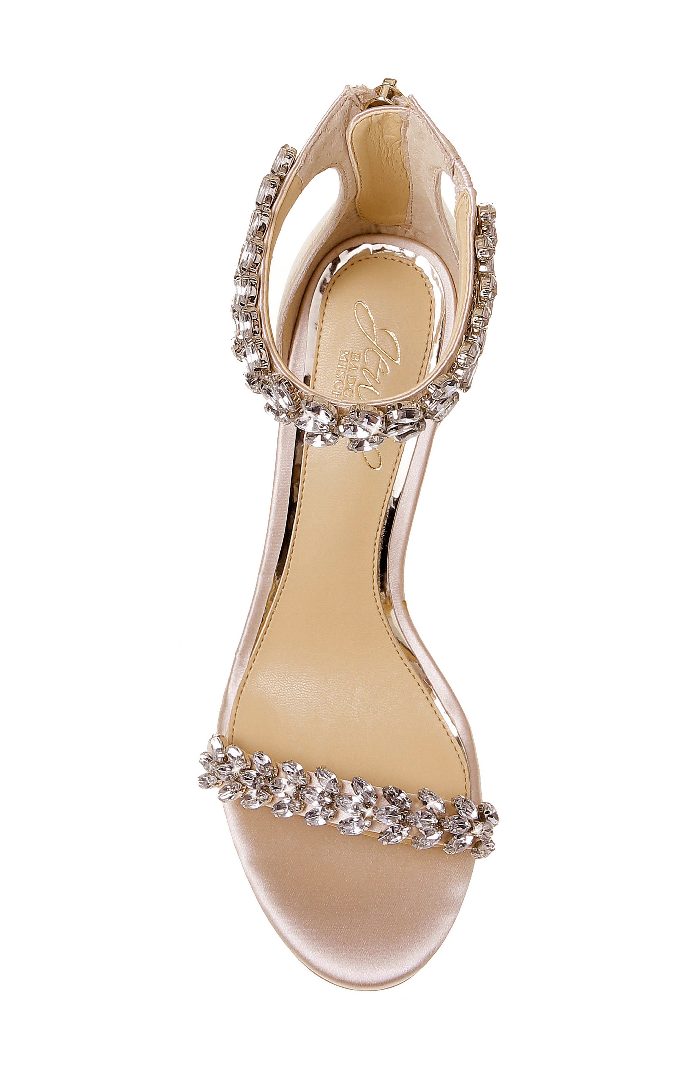 Jewel Badgley Mischka Jewel by Badgley Mischka Mayra Embellished Ankle Strap Sandal, Alternate, color, Champagne Satin