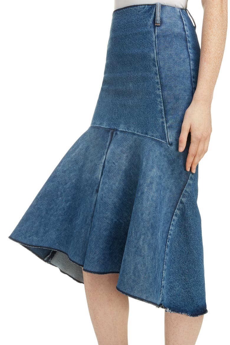 3D Molded Flare Hem Denim Midi Skirt, Alternate, color, 9018-MEDIUM BLUE