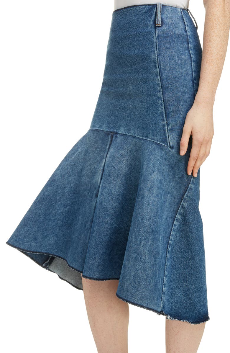Balenciaga 3D Molded Flare Hem Denim Midi Skirt, Alternate, color,