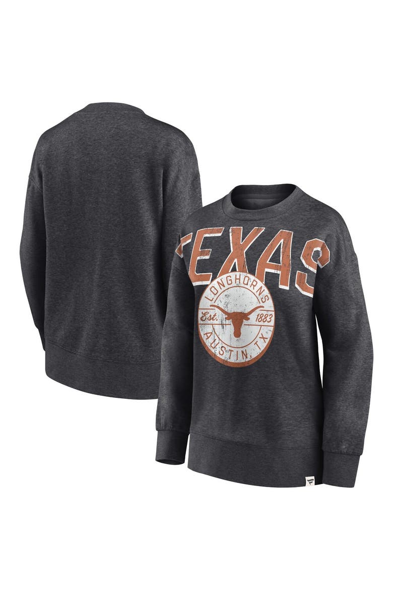 Women's Fanatics Branded Heathered Charcoal Texas Longhorns Jump Distribution Pullover Sweatshirt, Main, color, Heather Charcoal