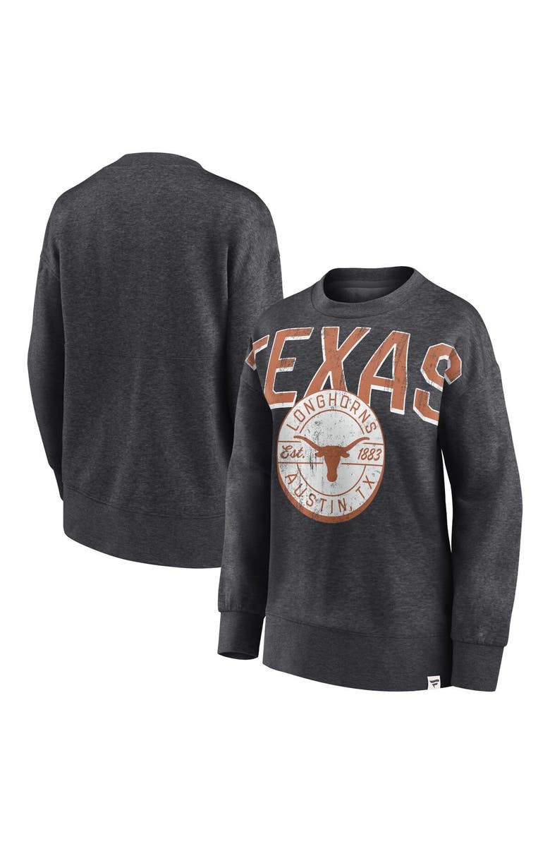 FANATICS Women's Fanatics Branded Heathered Charcoal Texas Longhorns Jump Distribution Pullover Sweatshirt, Main, color, 