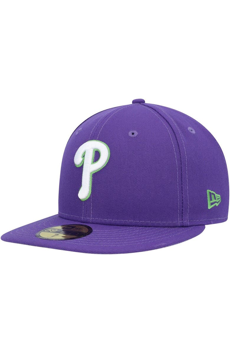 New Era Men's New Era Purple Philadelphia Phillies Lime Side Patch 59FIFTY Fitted Hat, Alternate, color,