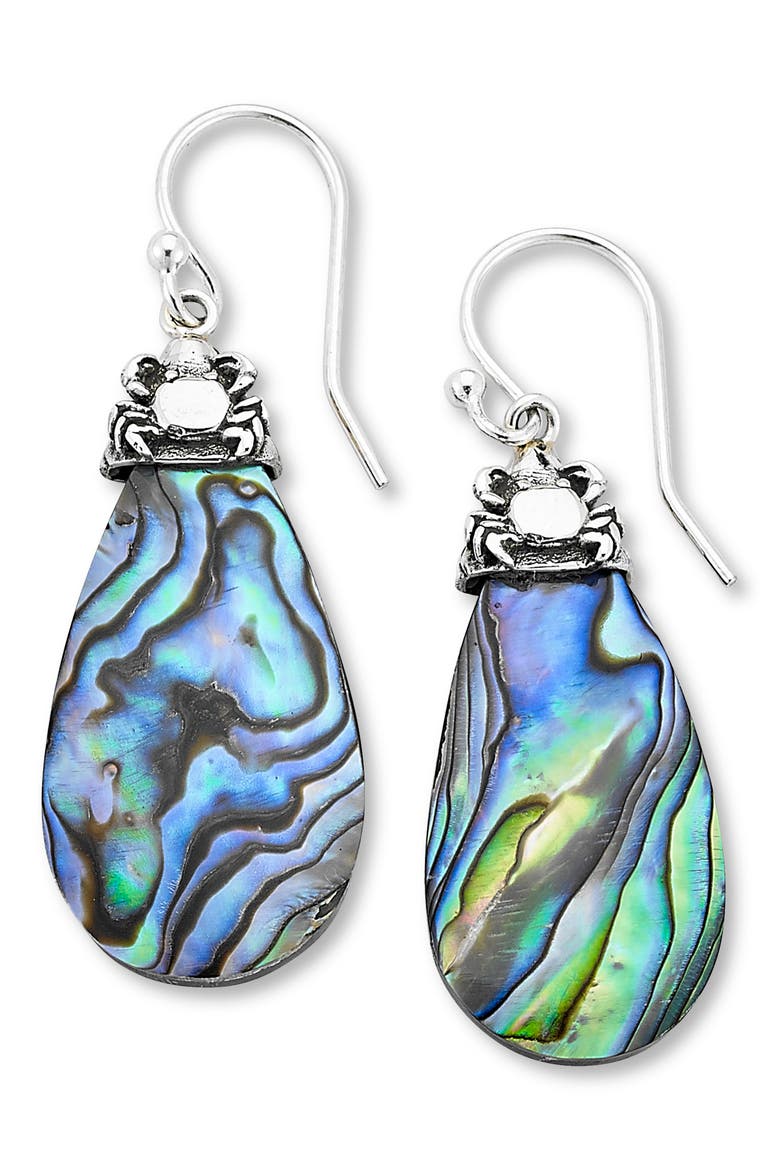 Abalone Crab Drop Earrings, Main, color, BLUE AND GREEN