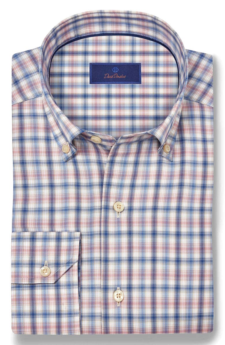 David Donahue Twill Check Cotton Sport Shirt, Alternate, color, Denim/ Multi
