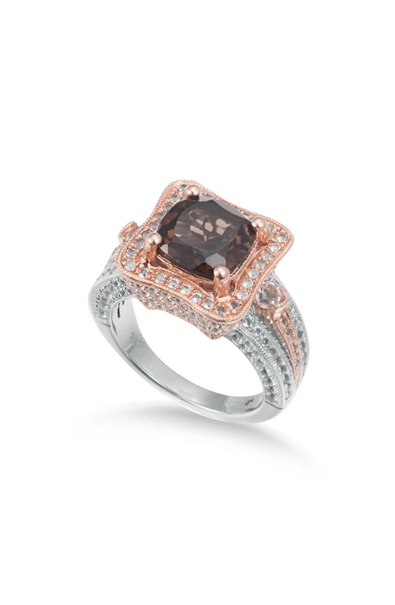 SUZY LEVIAN Two-Tone Smoky Quartz & White Topaz Halo Ring, Main, color, Brown