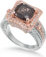 SUZY LEVIAN Two-Tone Smoky Quartz & White Topaz Halo Ring
