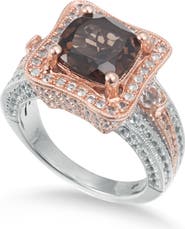 SUZY LEVIAN Two-Tone Smoky Quartz & White Topaz Halo Ring