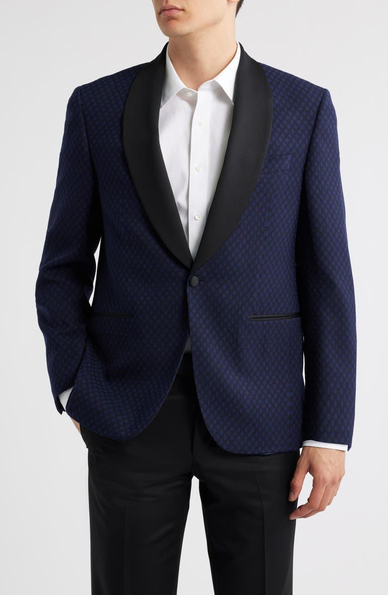 Jack Victor Ethan Diamond Jacquard Wool Dinner Jacket, Main, color, Navy