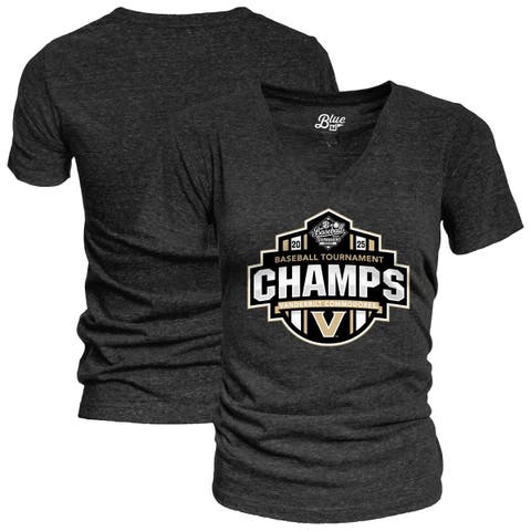Women's Blue 84 Black Vanderbilt Commodores 2025 SEC Baseball Conference Tournament Champions Locker Room V-Neck T-Shirt