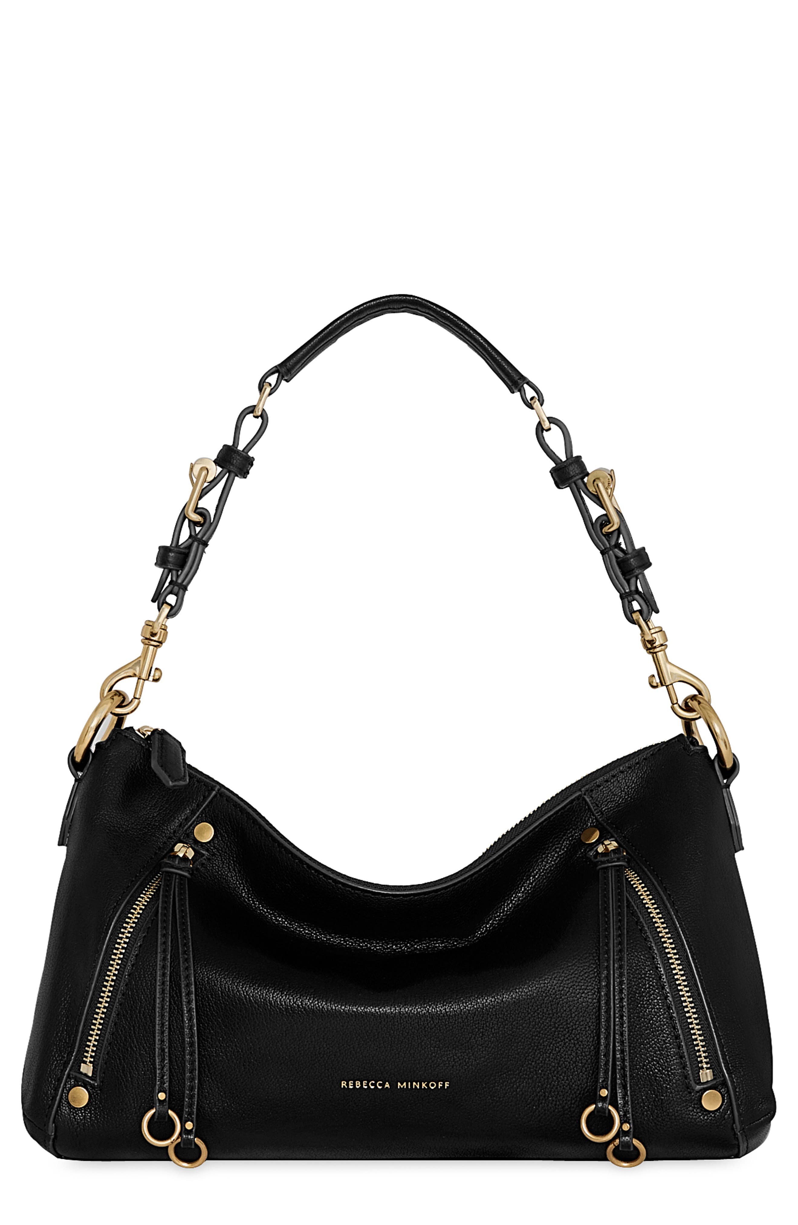 Rebecca Minkoff Small Rivington Leather Shoulder Bag, Main, color, Black