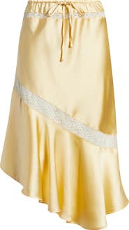 Damson Madder Delphia Lace Inset Asymmetric Satin Skirt