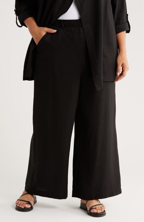 Linen Blend Wide Leg Pants (Plus)