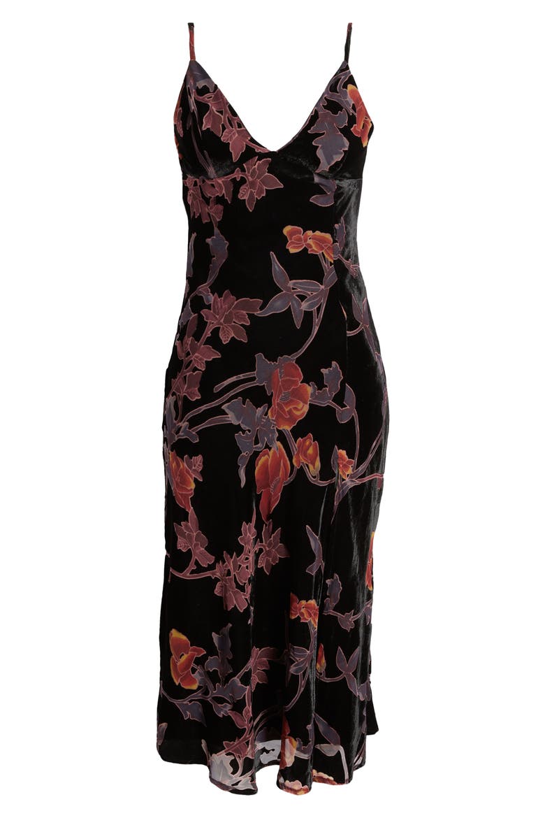 Divine Allure Floral Velvet Burnout Cocktail Midi Dress, Alternate, color, BLACK FLORAL