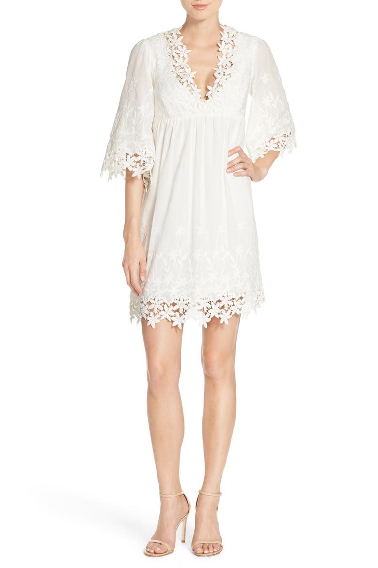 Lace Trim Cotton Tunic Dress, Main, color, IVORY