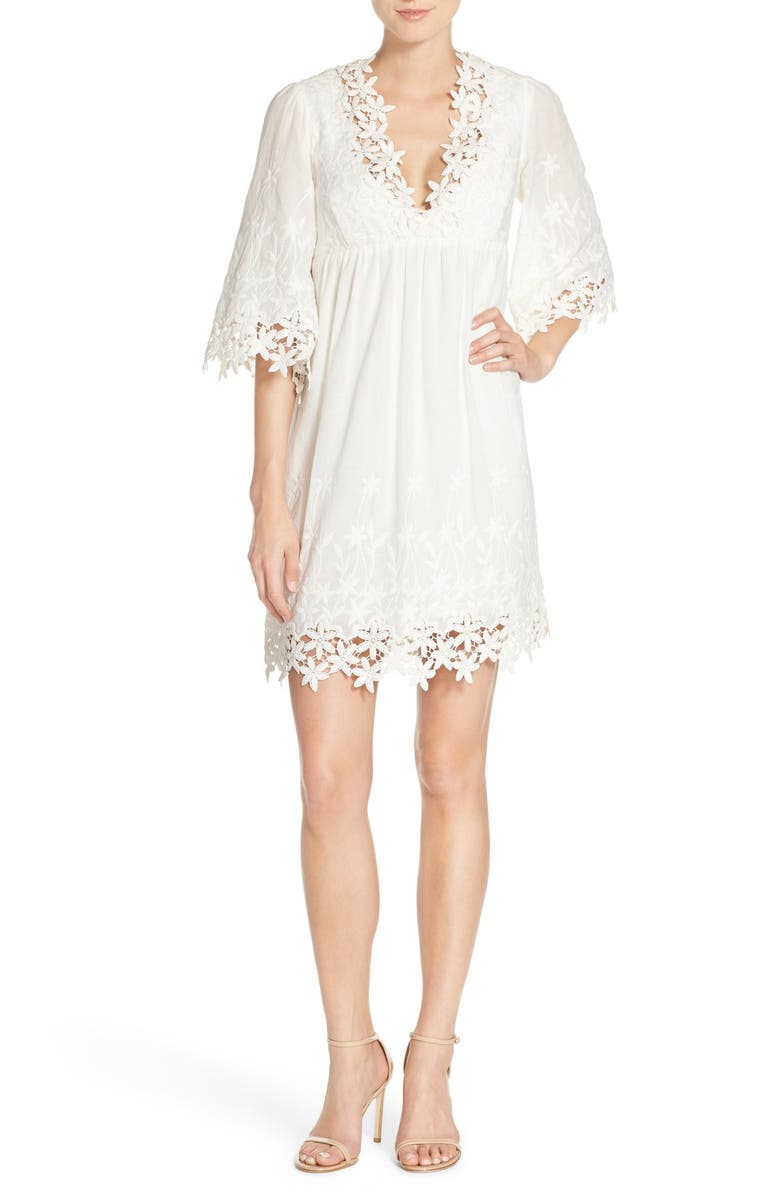 Betsey Johnson Lace Trim Cotton Tunic Dress, Main, color, 