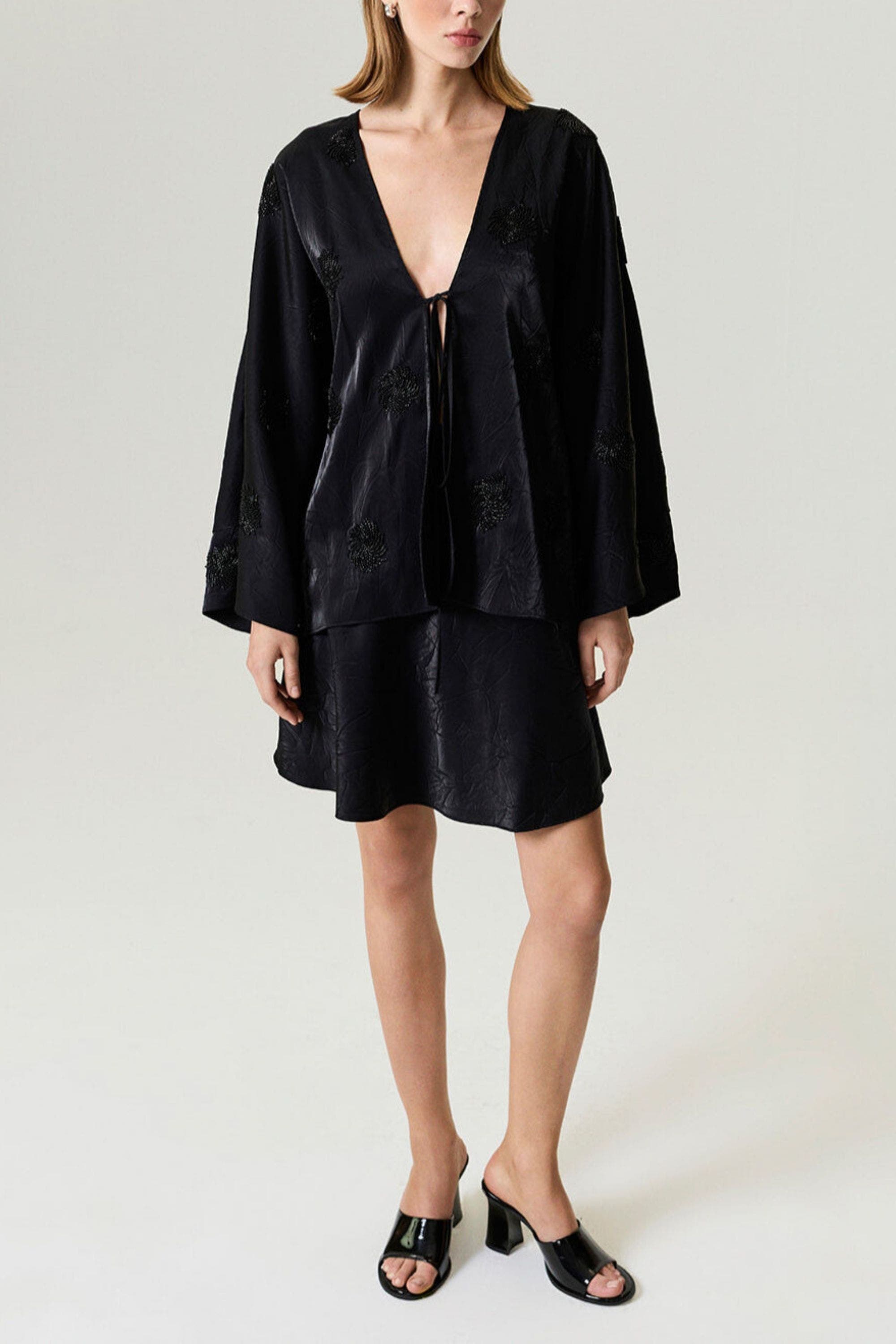 Nocturne Beaded Embroidered Kimono in Black 