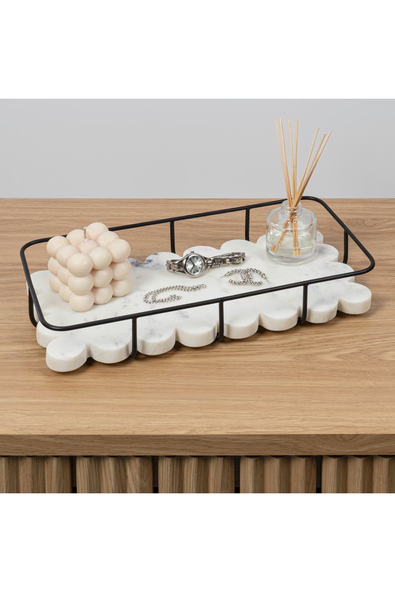 Monarch Modern Industrial Metal/Marble Scalloped Base Vanity Tray, Alternate, color, White Marble/Black