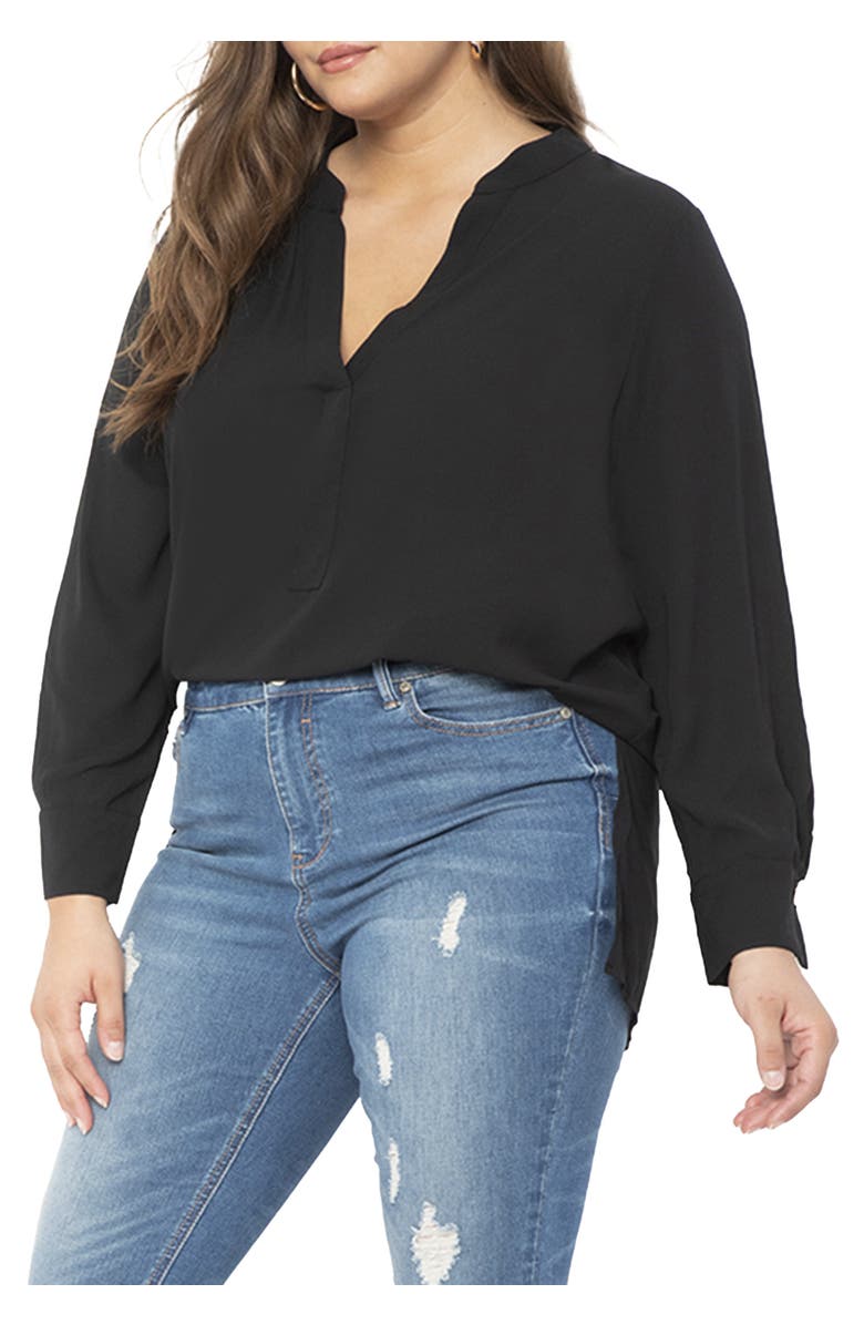 ELOQUII Mandarin Collar Tunic, Main, color, Black