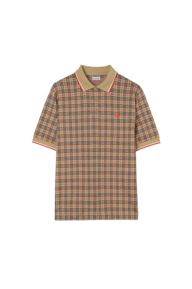 Check Cotton Blend Polo Shirt, Alternate, color, Sand beige