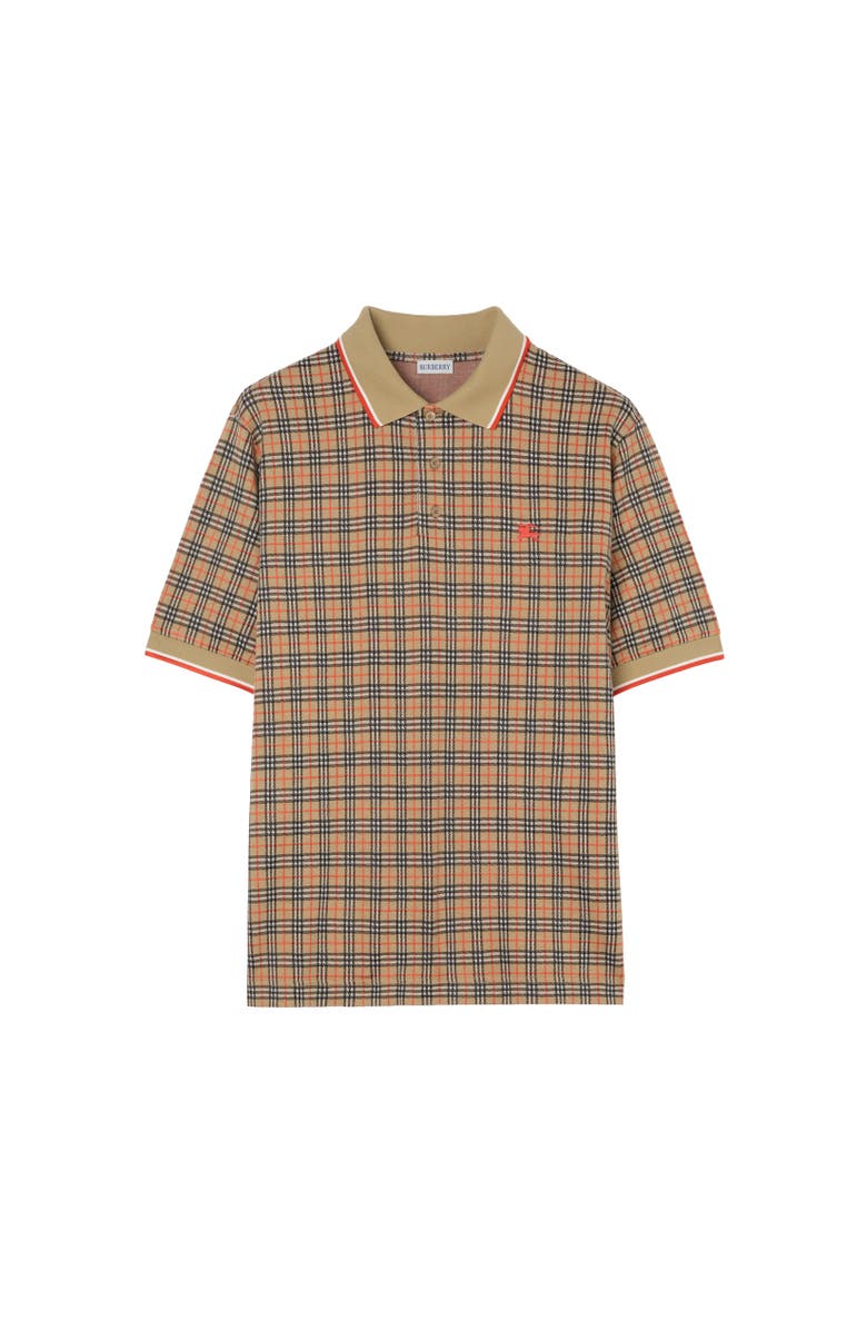 Burberry Check Cotton Blend Polo Shirt, Alternate, color, Sand Beige