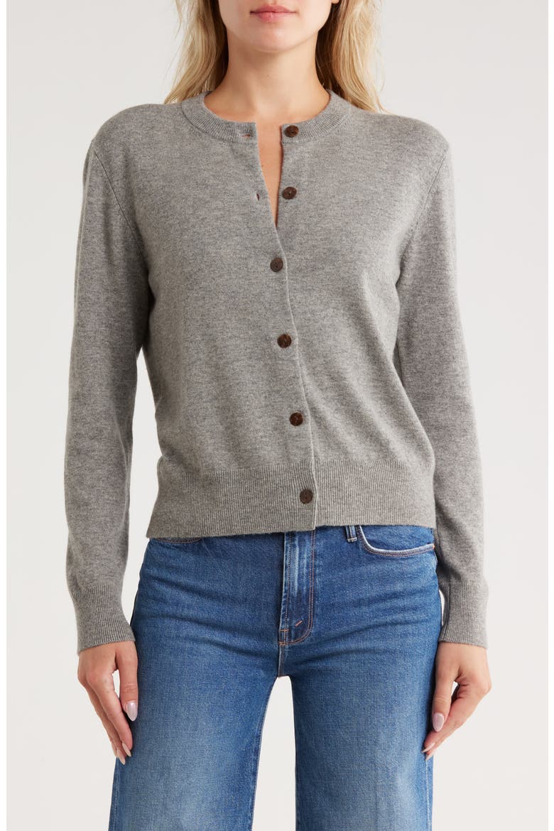 Crewneck Wool Blend Cardigan, Main, color, HEATHER GREY