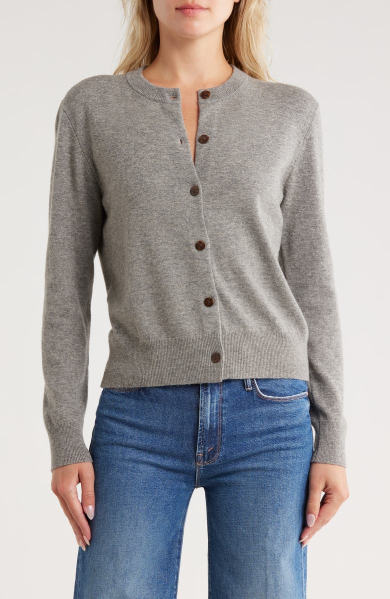 Vince Crewneck Wool Blend Cardigan, Main, color, Heather Grey
