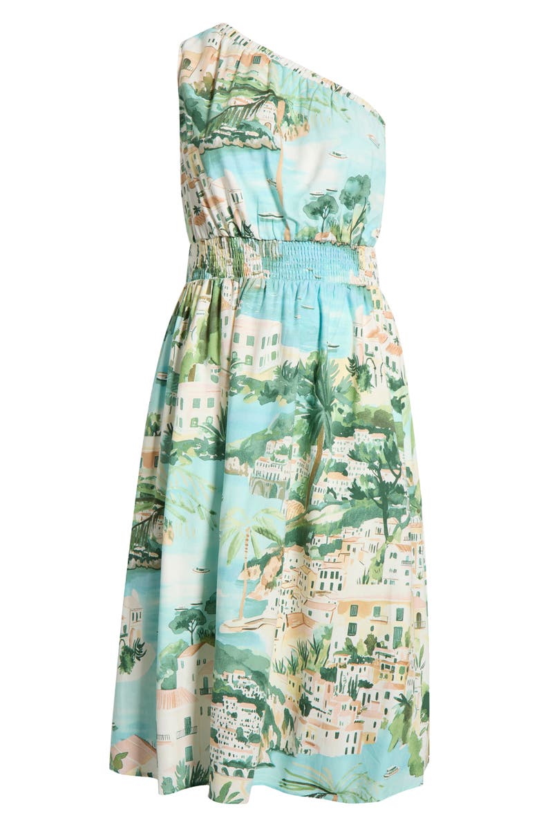 SUGARLIPS Piti Town Islay Smocked Midi Dress, Alternate, color, Aqua-Multi