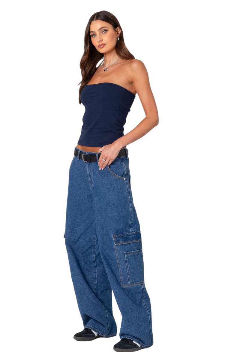 Stretch Cotton Tube Top, Alternate, color, NAVY