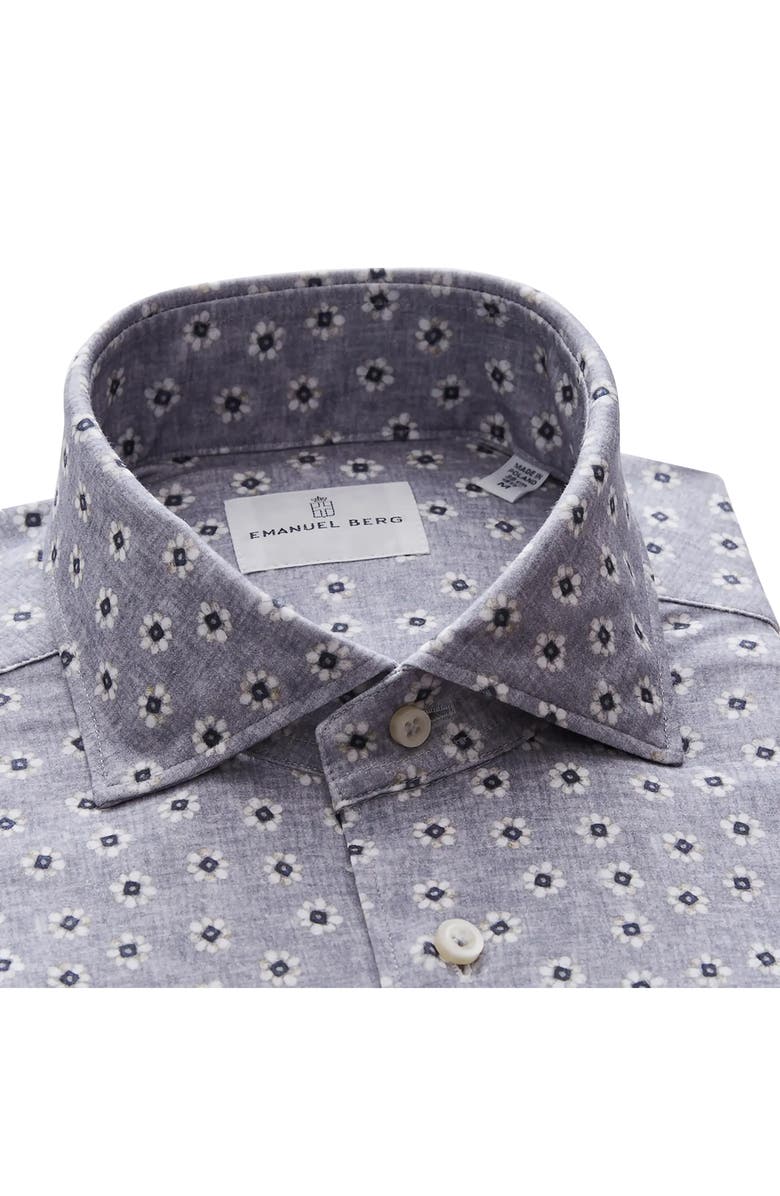 Emanuel Berg 4Flex Modern Fit Floral Knit Button-Up Shirt, Alternate, color, Medium Grey
