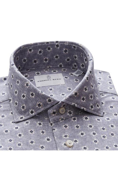 Emanuel Berg 4flex Modern Fit Floral Knit Button-up Shirt In Gray