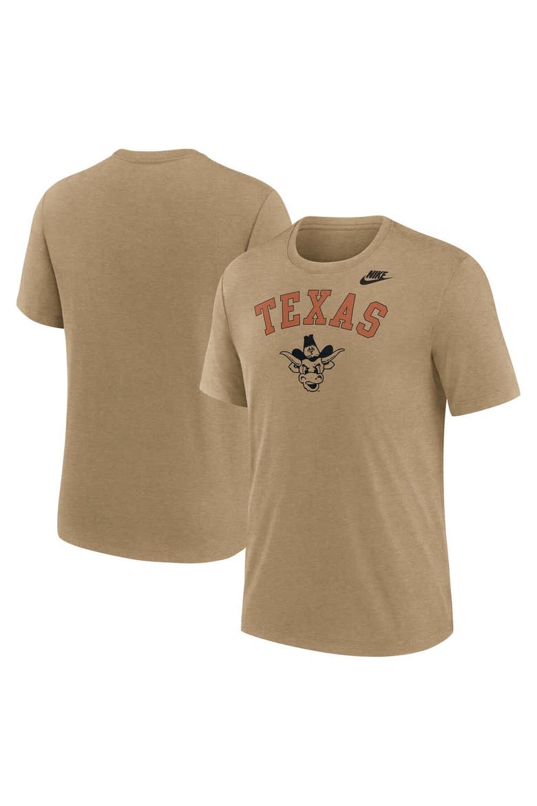 Men's Nike Heather Light Brown Texas Longhorns Legacy Arch Tri-Blend T-Shirt, Alternate, color, Light Brown
