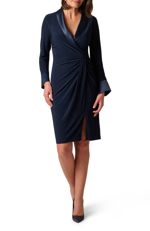 Side Ruched Long Sleeve Crepe Sheath Dress