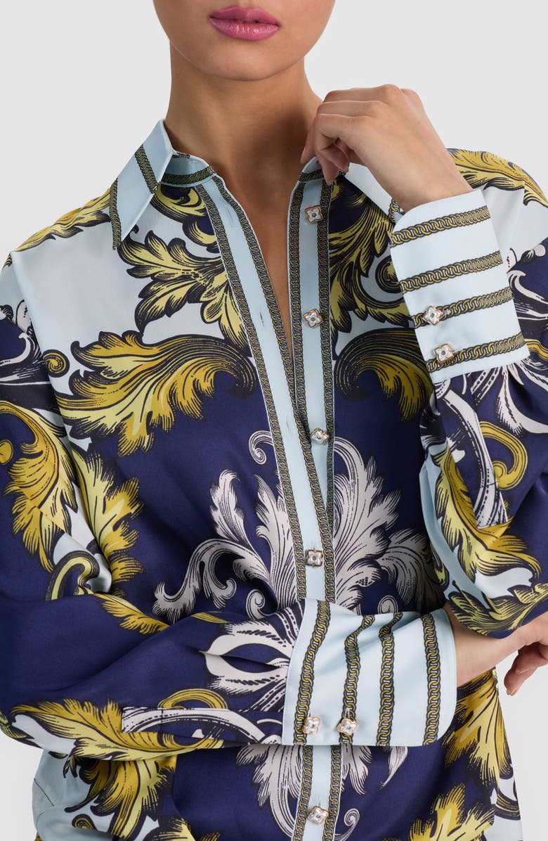 Alice + Olivia Lane Long Sleeve Woven Shirt, Alternate, color, Antique Scroll