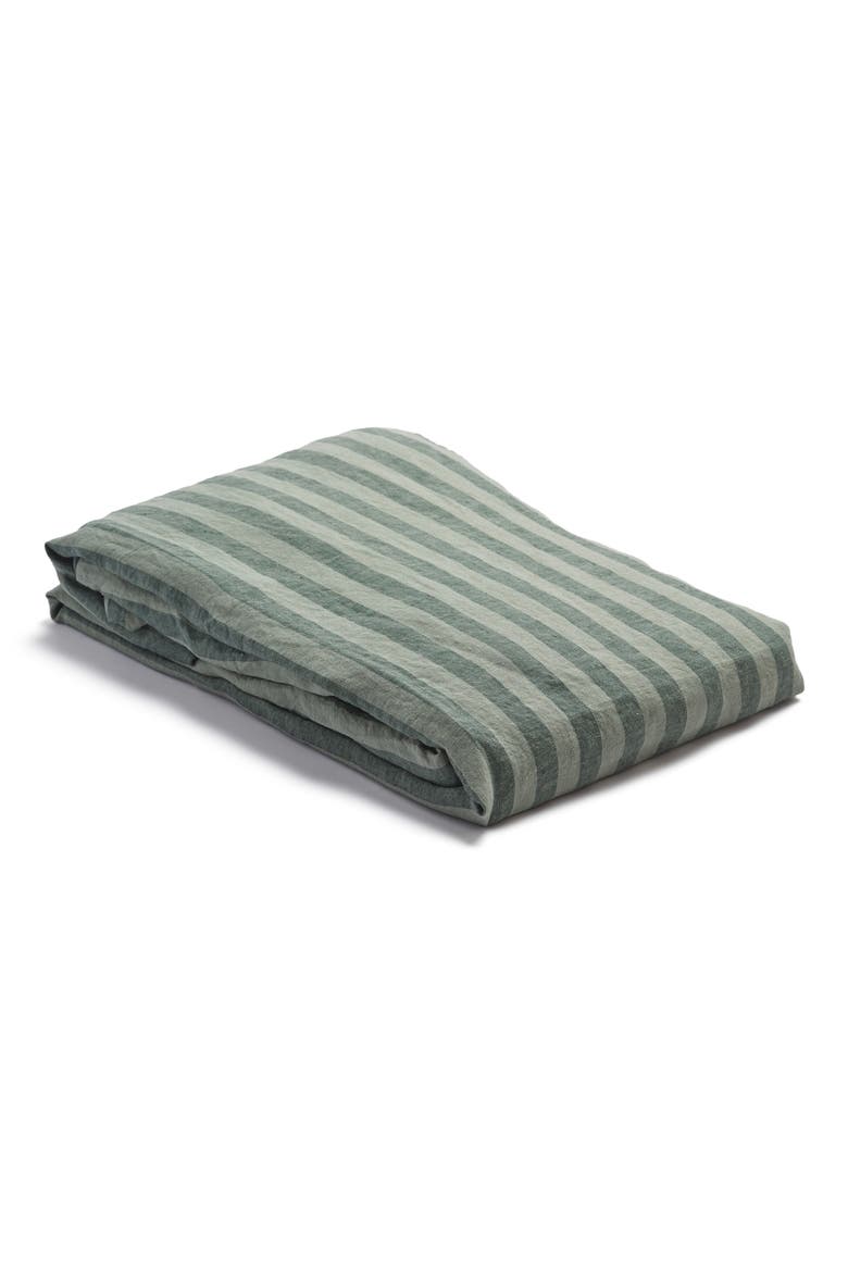 Pembroke Stripe Linen Flat Sheet, Main, color, PINE GREEN PEMBROKE STRIPE