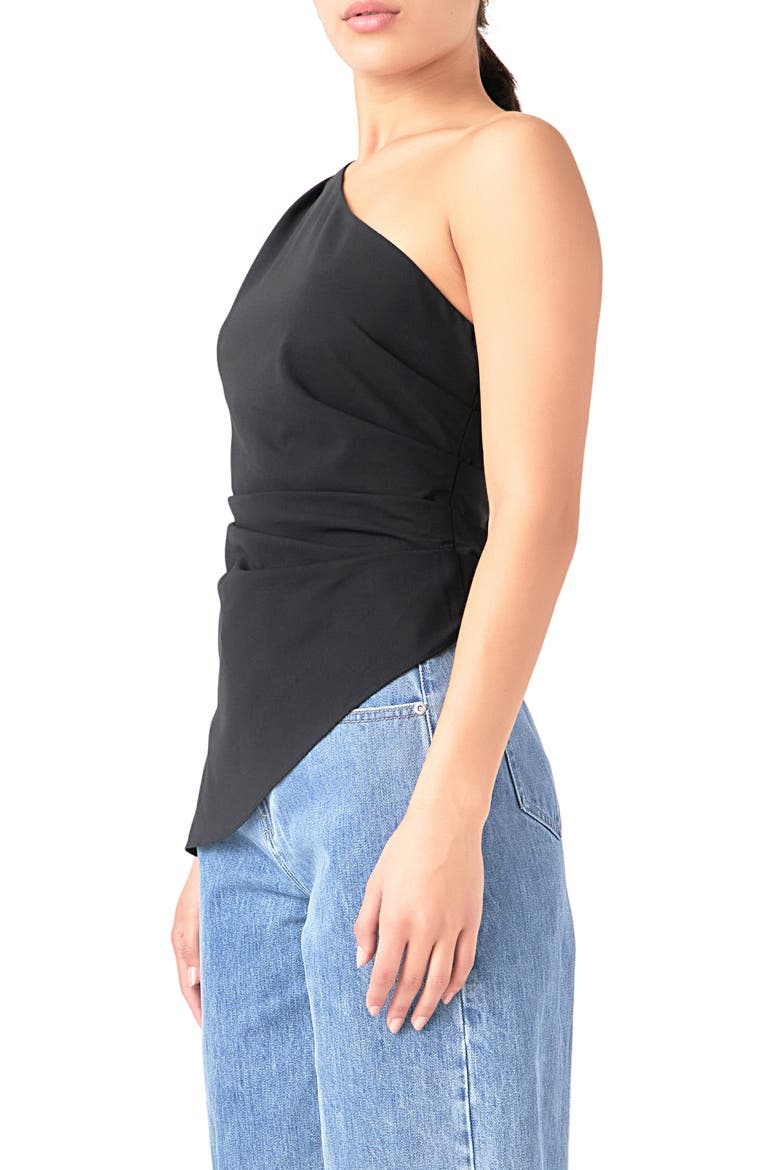 Gathered One-Shoulder Asymmetric Top, Alternate, color, BLACK