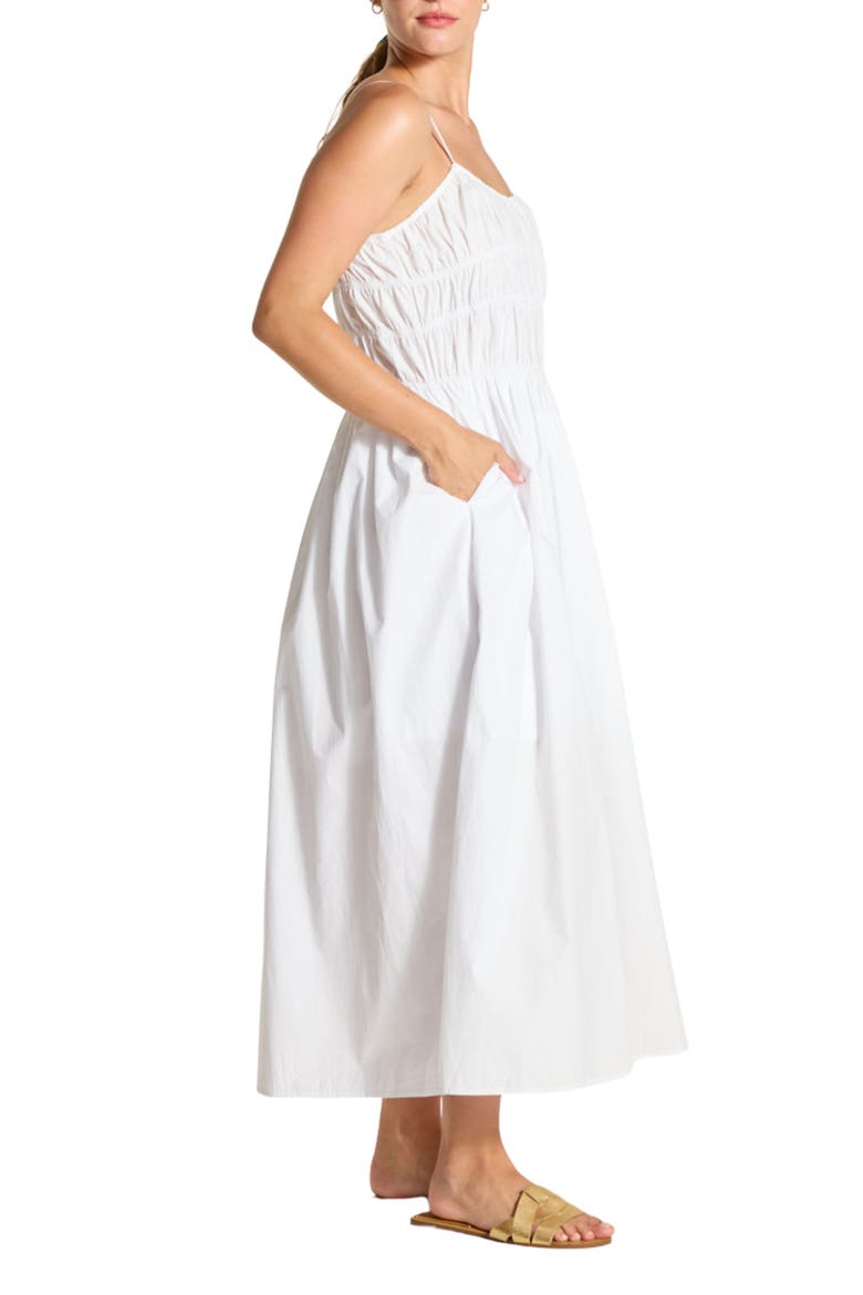 Sleeveless Smocked Cotton Midi Dress, Alternate, color, WHITE