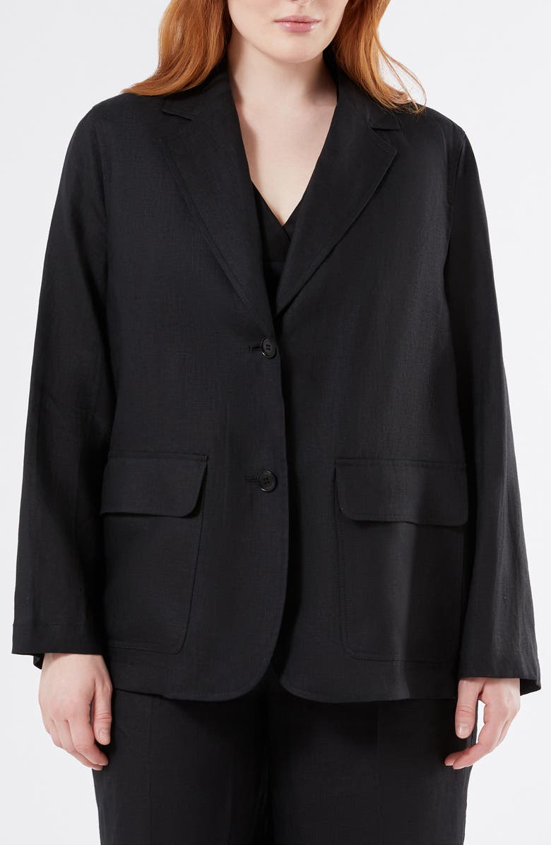 Marina Rinaldi Tonale Linen Blazer, Main, color, Black