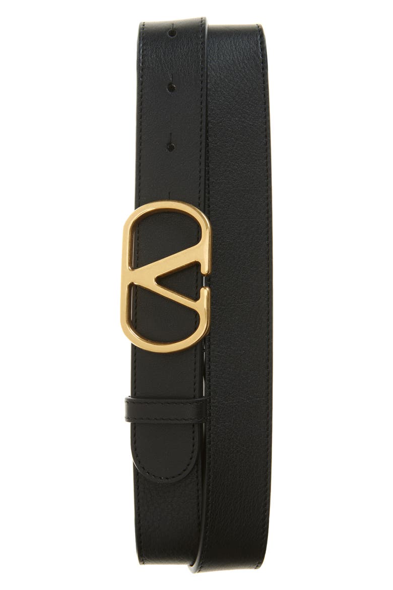 VLOGO Buckle Leather Belt, Main, color, BLACK