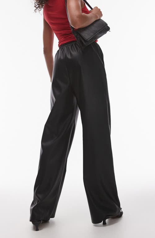 Topshop Textured Satin Straight Leg Drawstring Pants In Black-brown In Black