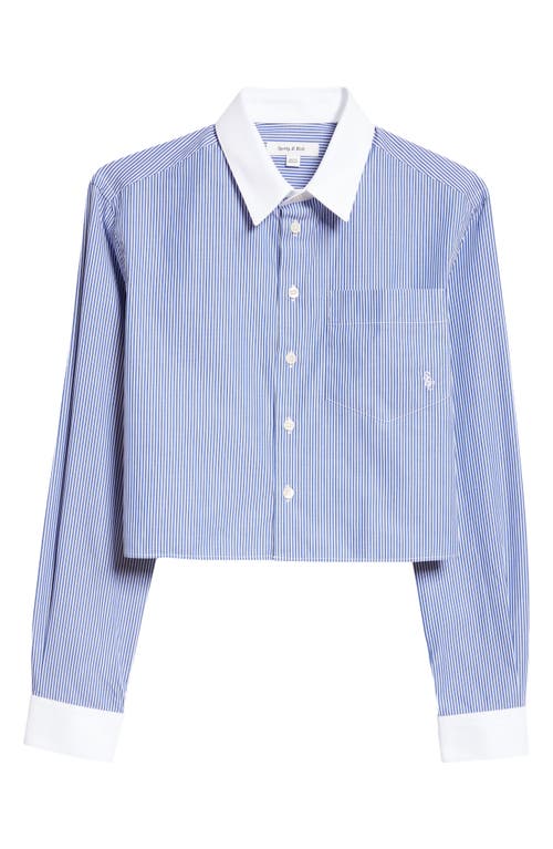 Sporty And Rich Sporty & Rich Vendome Oversize Crop Cotton Button-up Shirt In White/navy Stripe