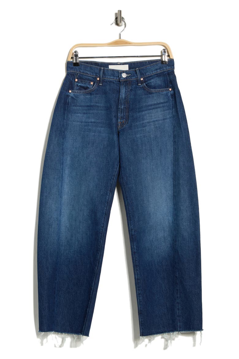 Mid Rise Frayed Barrel Leg Jeans, Alternate, color, UNPLUGGED