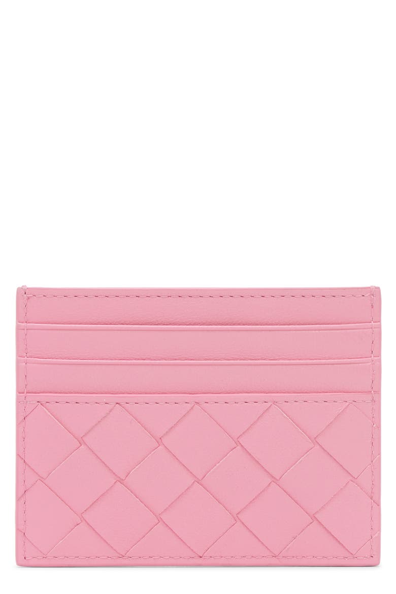 Intrecciato Leather Card Case, Main, color, RIBBON/ GOLD