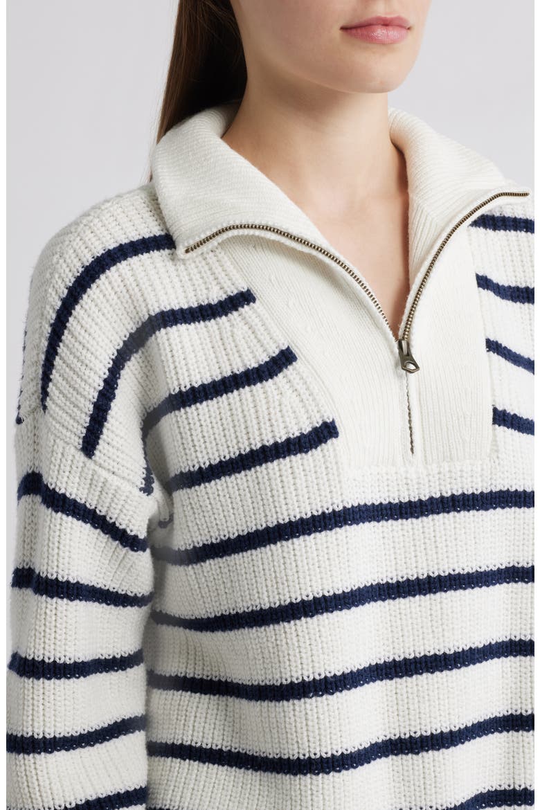 Mariner Stripe Quarter Zip Sweater, Alternate, color, EGRET MULTI