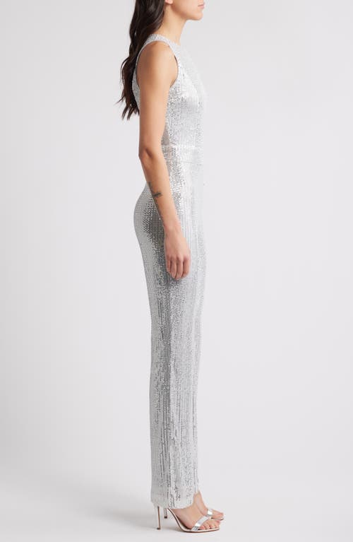 Bebe Sequin Straight Leg Jumpsuit In Silver