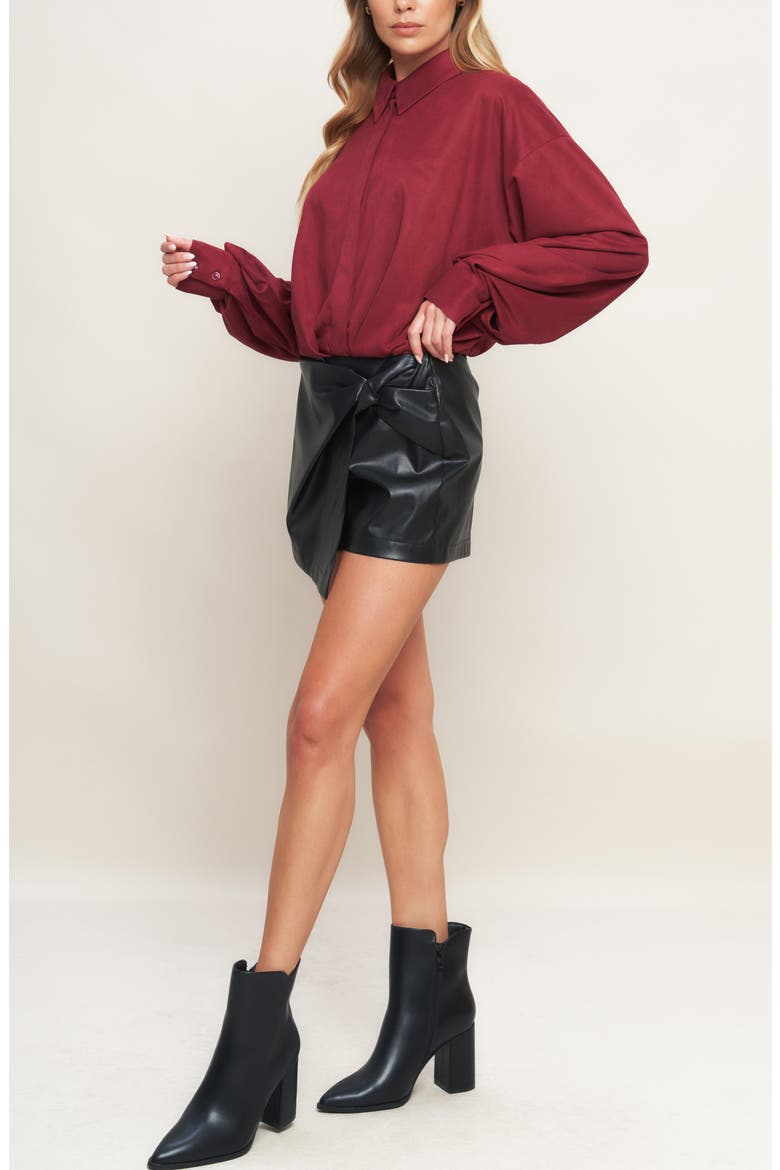 Faux Suede Balloon Sleeve Shirt, Alternate, color, WINE
