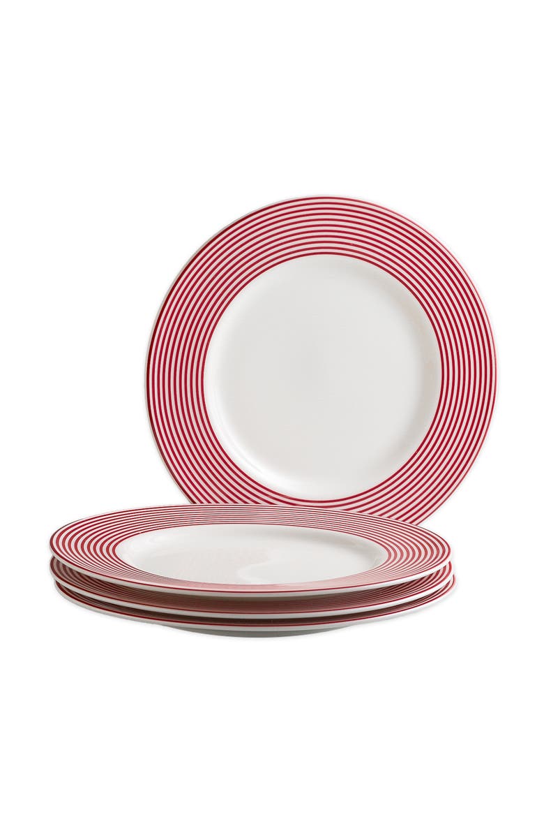 Newport Crimson Stripe Rimmed Dinner Plate  - Porcelain - Set 4, Alternate, color, RED