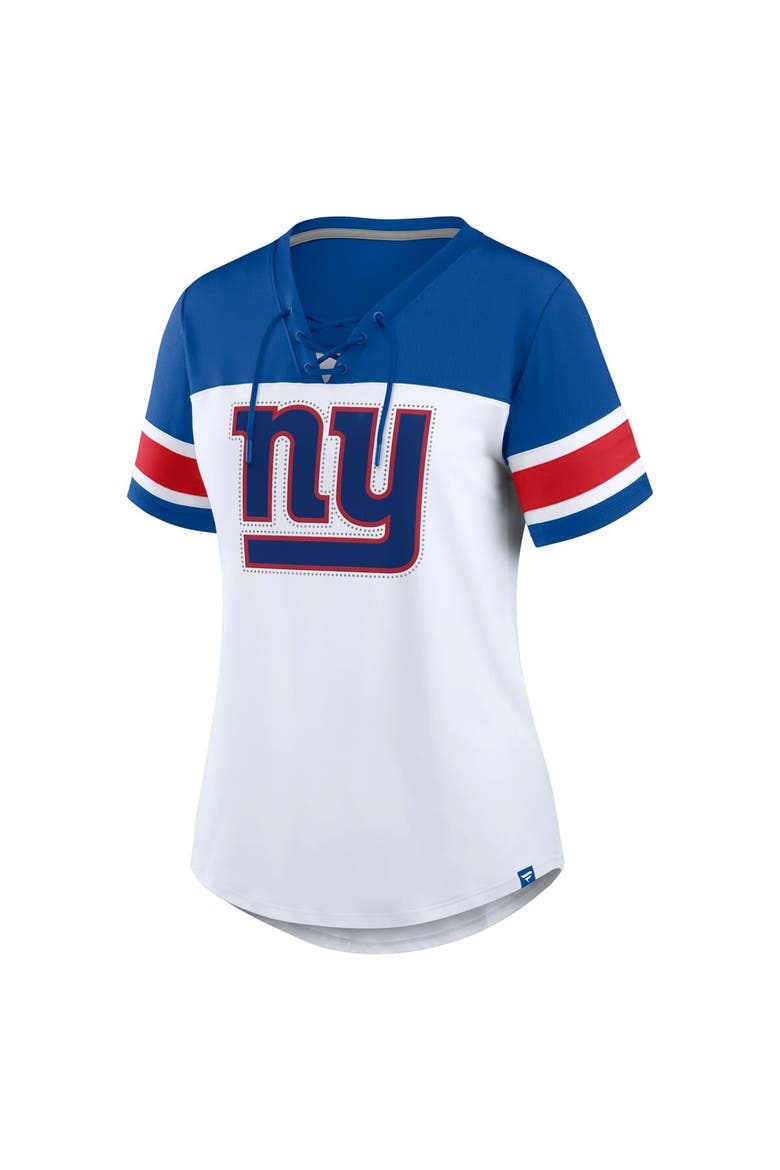 Women's Fanatics White/Royal New York Giants Athena Rhinestone Lace-Up V-Neck T-Shirt, Alternate, color, White